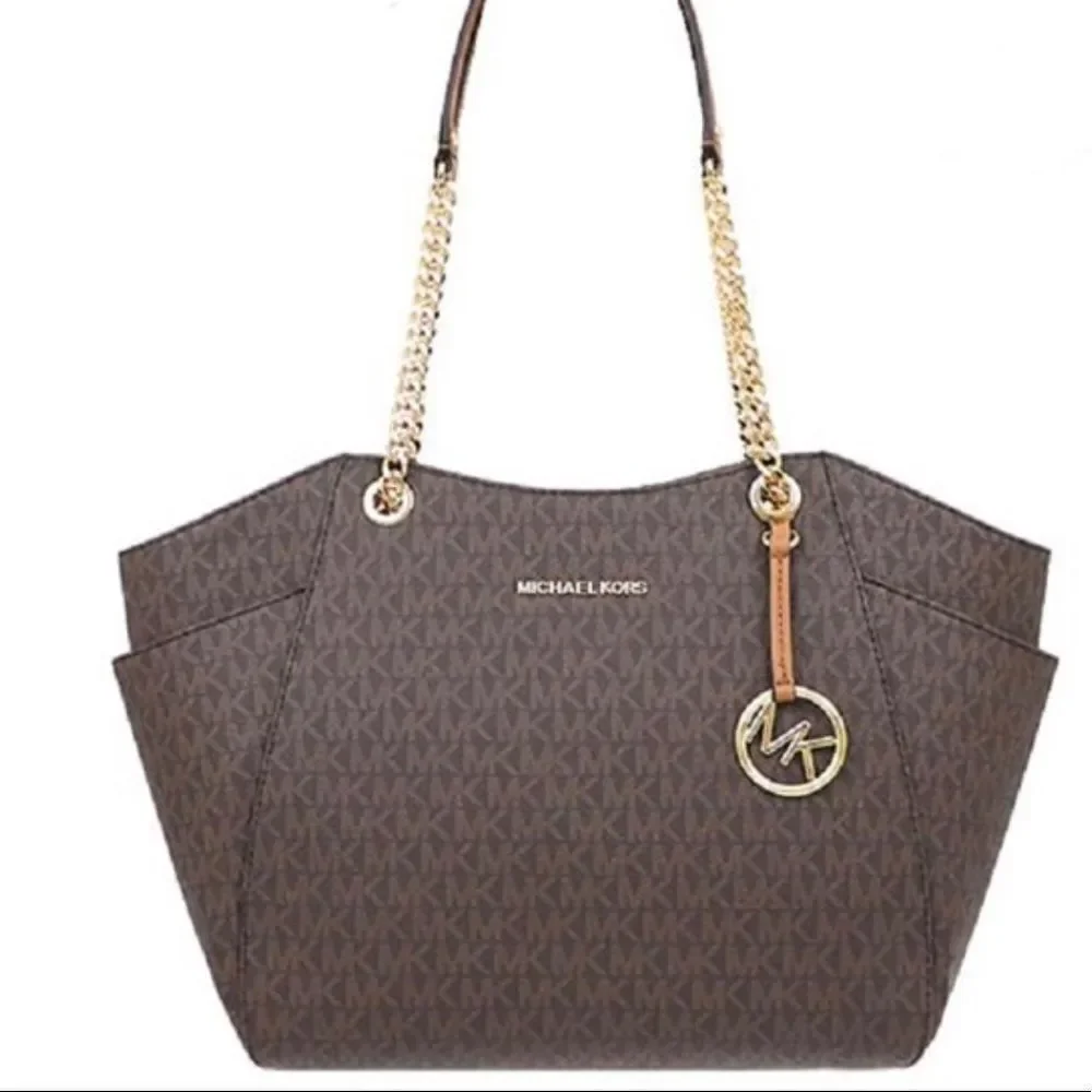 𝅺Michael Kors LG Chain Shoulder Tote Brown NWT